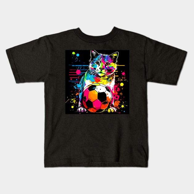 Soccer Cat - Soccer Futball Football - Graphiti Art Graphic Paint Kids T-Shirt by MaystarUniverse